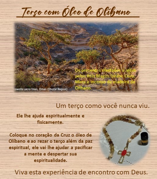 Terço com contas em resina e Cruz com difusor para colocar o óleo de Olíbano