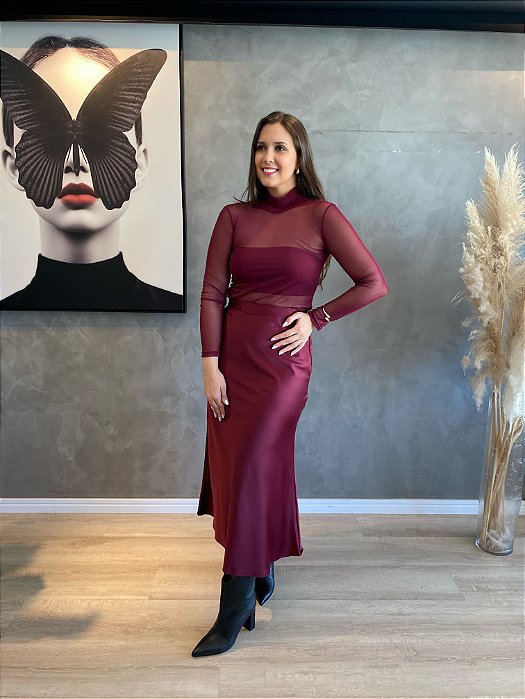BLUSA EM TULE COM TOP VERMELHO CHERRY