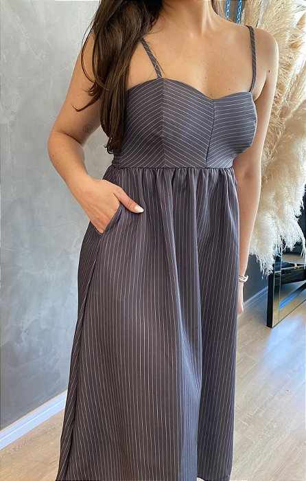 VESTIDO RISCA DE GIZ GRAFITE