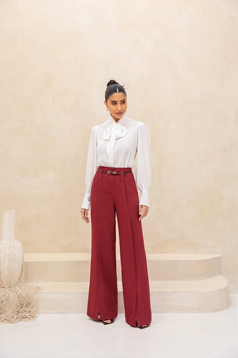 CALÇA ALFAIATARIA COM CINTO MARSALA