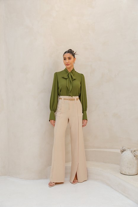 CALÇA ALFAIATARIA COM CINTO AREIA