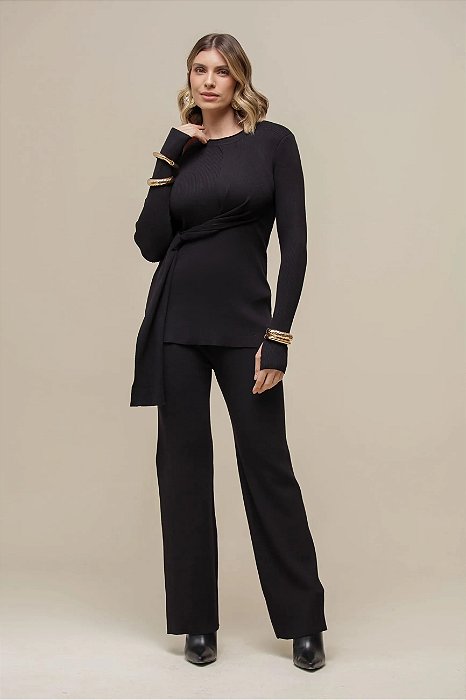 BLUSA TRICOT DETALHE AMARRAÇÃO PRETA