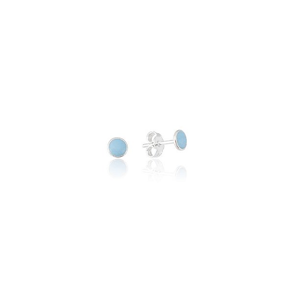 Brinco Redondo Resina Azul Pastel - Joia em Prata 925