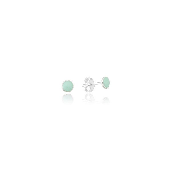 Brinco Redondo Resina Verde Pastel - Joia em Prata 925