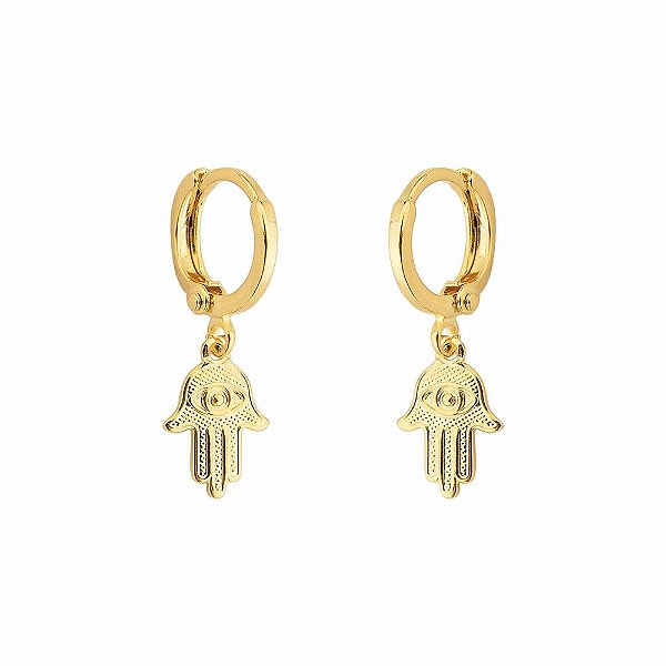 Brinco Argola Mão de Fátima - Semijoia Banhada a Ouro 18K