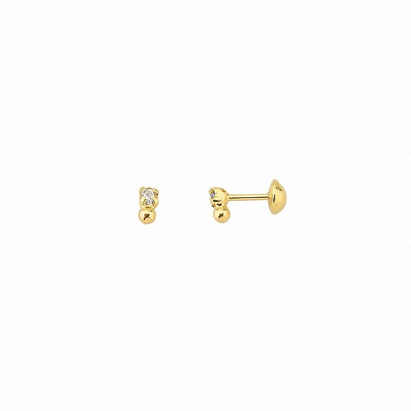 Brinco Ponto de Luz Com Bolinha Lisa - Semijoia Banhada a Ouro 18K