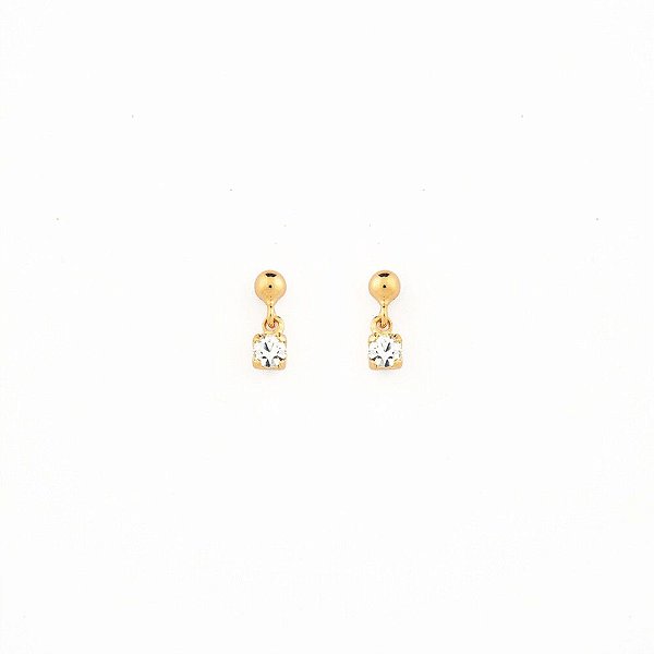 Brinco Bolinha Lisa Com Ponto de Luz Pendurado - Semijoia Banhada a Ouro 18K