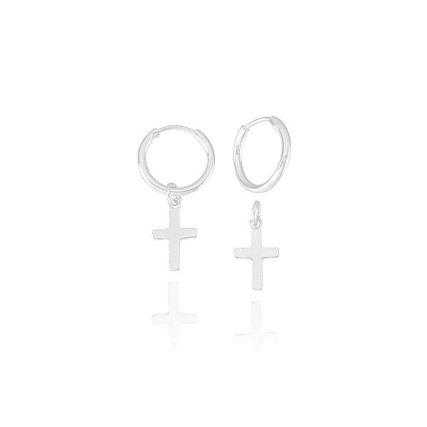 Brinco Argola Com Cruz - Joia em Prata 925