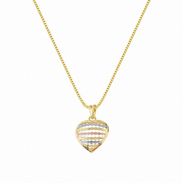 Colar Coração Três Ouros - Semijoia Banhada a Ouro 18K