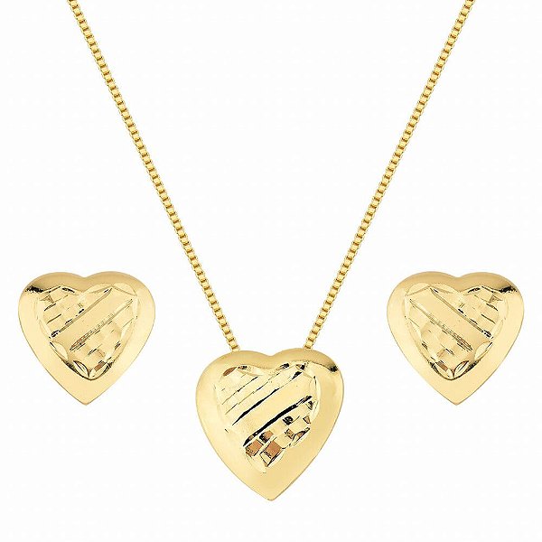 Conjunto Corações - Semijoia Banhada a Ouro 18K