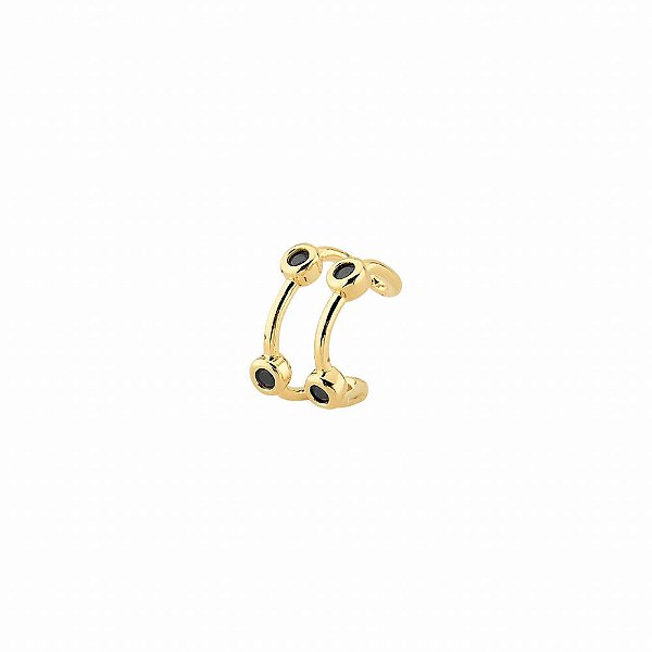 Brinco Piercing Fake Ponto de Luz Preta  - Semijoia Banhada a Ouro 18K