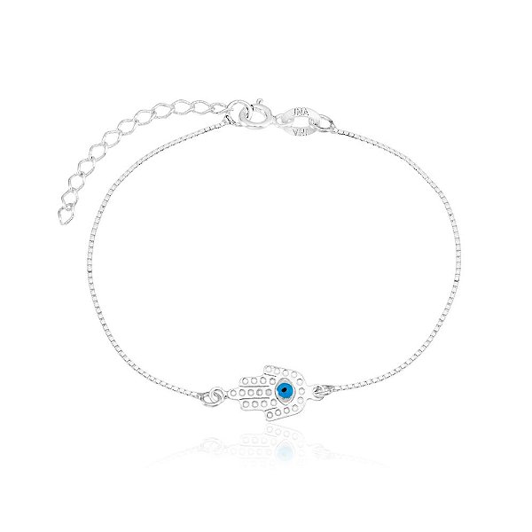 Pulseira Mão de Fátima e Olho Grego - Joia em Prata 925