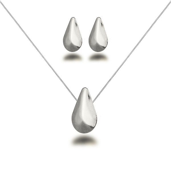 Conjunto Colar e Brinco Gota - Semijoia Banhada a Prata