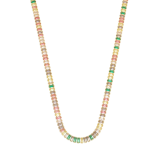 Colar Riviera Zircônias Coloridas - Semijoia Banhada a Ouro 18k