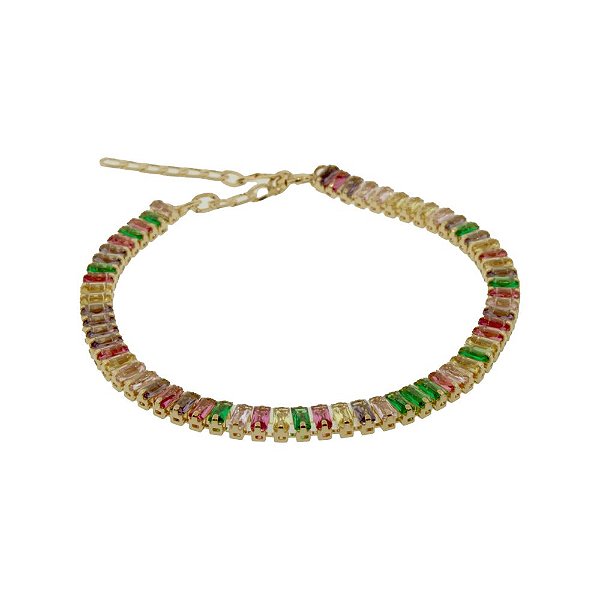 Pulseira Riviera Zircônias Coloridas - Semijoia Banhada a Ouro 18k