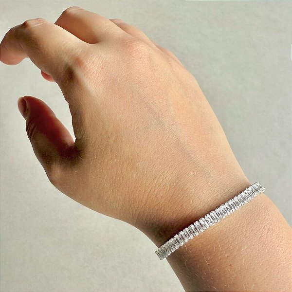 Pulseira Riviera Zircônias Transparentes 4mm - Semijoia Banhada a Prata