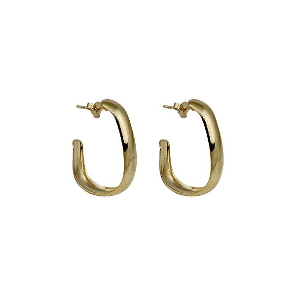 Brinco Meia Argola Fio Quadrado - Semijoia Banhada a Ouro 18K