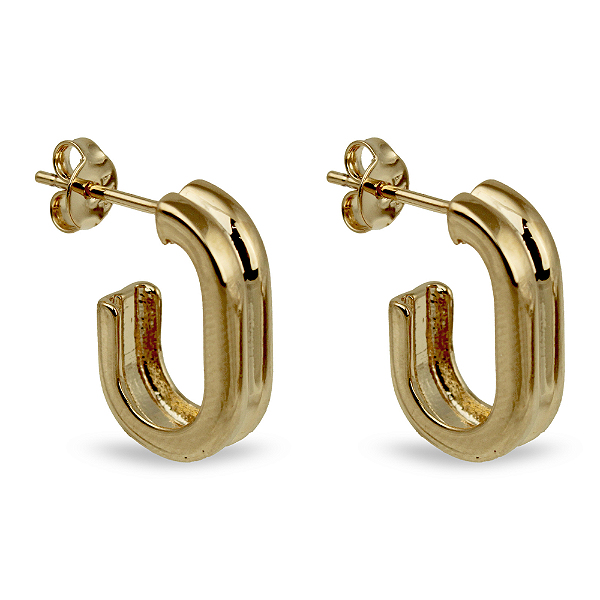 Brinco Meia Argola Oval Duas Voltas - Semijoia Banhada a Ouro 18K