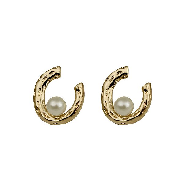 Brinco Formato C Com Pérola - Semijoia Banhada a Ouro 18K