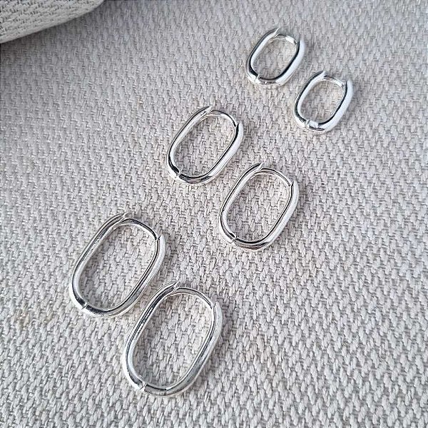 Trio Brincos Argola Oval - Semijoia Banhada a Prata