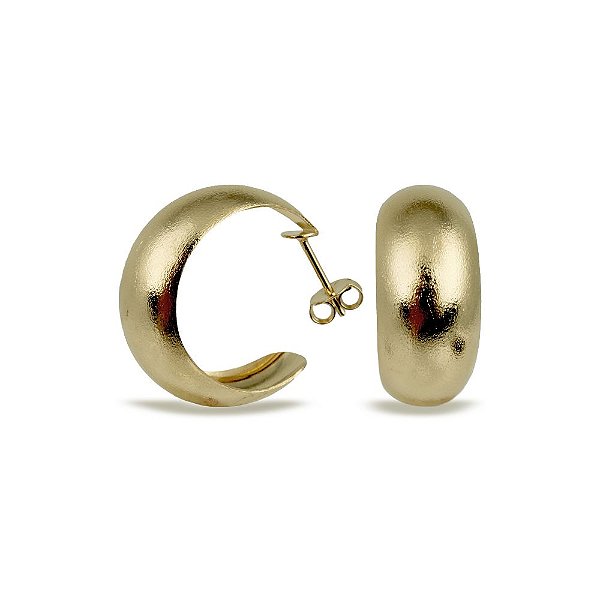 Brinco Meia Argola Fosca Abaulada - Semijoia Banhada a Ouro 18K