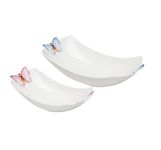Cj. 2 Travessas Porcelana Borboletas 18x8cm e 24x11cm