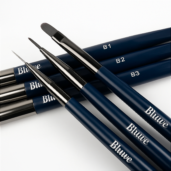 Kit 3 Pincéis Bluwe – Cerdas Naturais para Decoração de Unhas