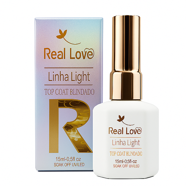 Top Coat Blindado Real Love 15ml – Brilho Espelhado - Secagem Rápida UV/LED