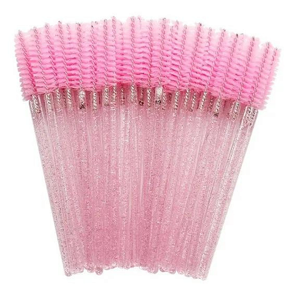 Escovinha de Cilios Rosa Claro com Glitter 50un