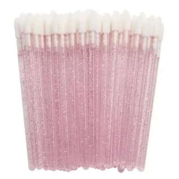Kit Pincel Aplicador de Batom Rosa com Glitter 50un