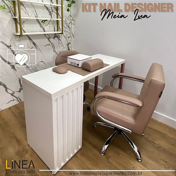 Combo Completo Kit Cadeira Nail Designer + Mesa - Estilo Meia Lua (com braços)