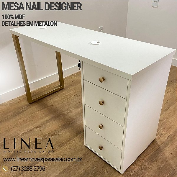 Mesa para Manicure e Nail Designer (Com detalhes dourado)