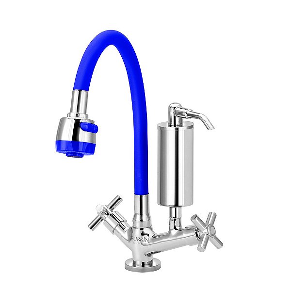 Torneira Gourmet C62 Filtro Metal Azul Flexível Cozinha 1/4 Volta