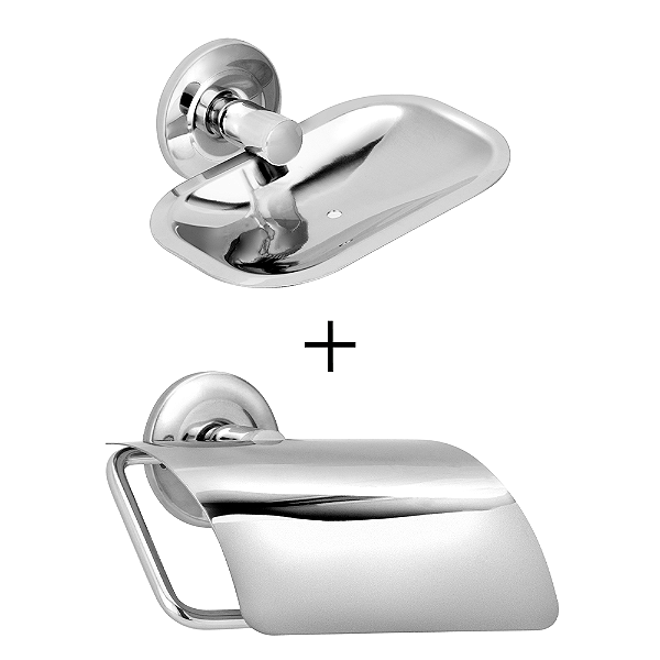 Kit Saboneteira Inox + Porta Papel Com Tampa