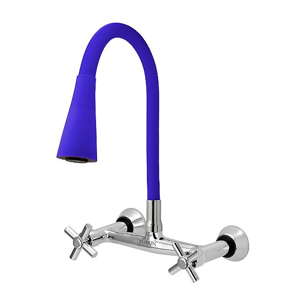 Torneira Misturador C62 Gourmet Flexível Cone Azul Parede
