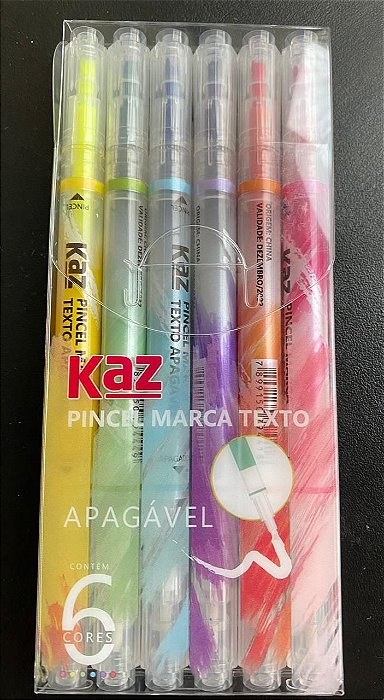 MARCA TEXTO APAGAVEL KAZ COM 6 CORES