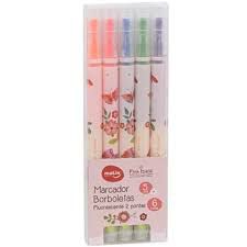 MARCADOR BORBOLETAS FLUORESCENTE 2 PONTAS