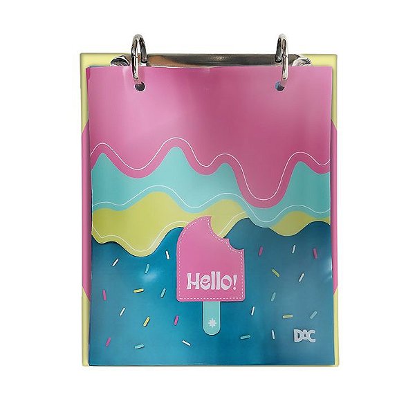 MINI CADERNO ARGOLADO COM FICHAS HELLO DAC