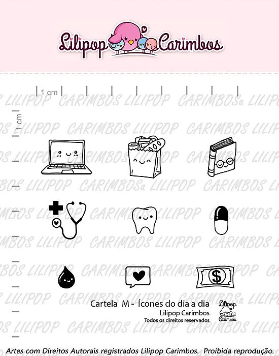 CARTELA DE CARIMBOS ICONES DO DIA A DIA 1 LILIPOP