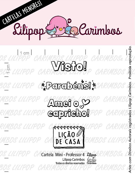 CARTELA DE CARIMBOS MINI PROFESSOR 4 LILIPOP