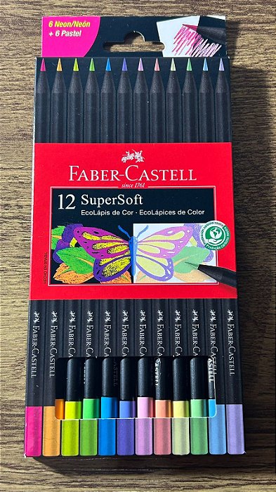 LÁPIS DE COR SUPERSOFT FABER CASTELL 12 CORES NEON/PASTEL