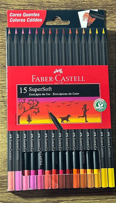 LÁPIS DE COR SUPERSOFT FABER CASTELL 15 CORES QUENTES