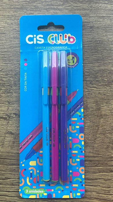 CANETA ESFEROGRÁFICA CIS CLUB COM 3 UN AZUL, ROSA E ROXA
