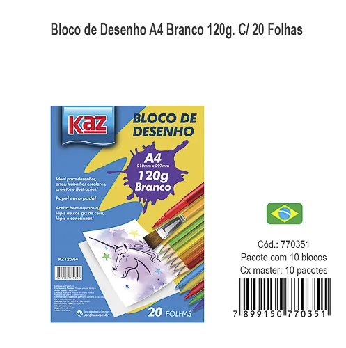 BLOCO PARA DESENHO BRANCO A4 120G