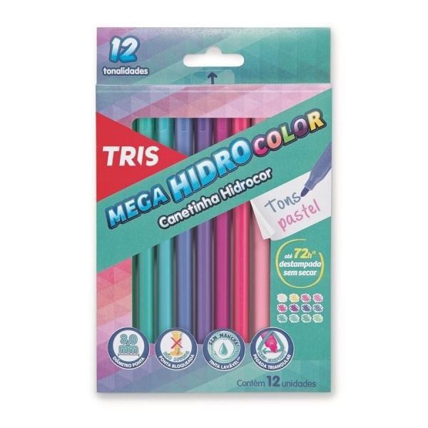 CANETA MEGA HIDROCOLOR TRIS TONS PASTEIS