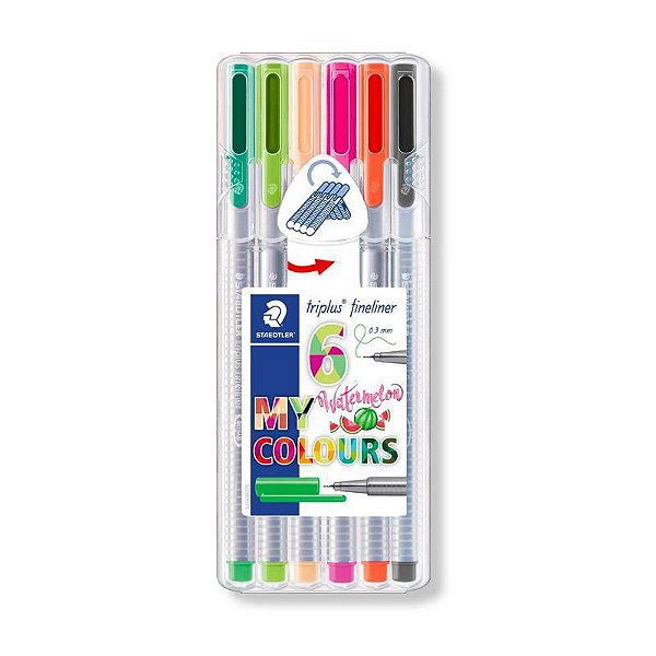 CANETA STAEDTLER FINELINER TRIPLUS WATERMELON EST COM 6 CORES