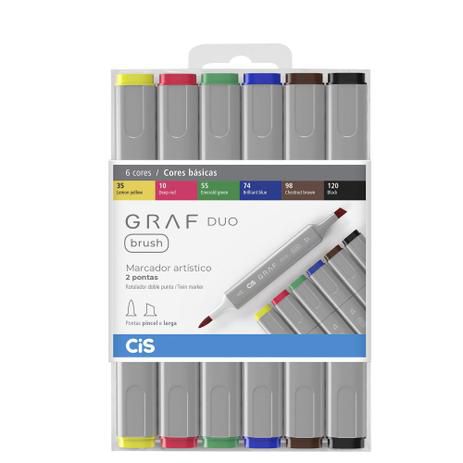 MARCADOR CIS GRAF DUO BRUSH 6 CORES BÁSICAS