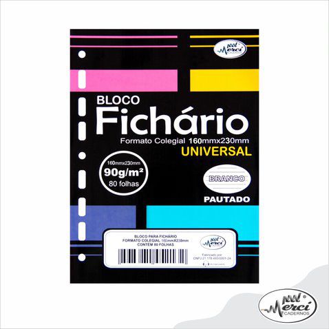 BLOCO DE FICHARIO COLEGIAL UNIVERSAL MERCI BRANCO