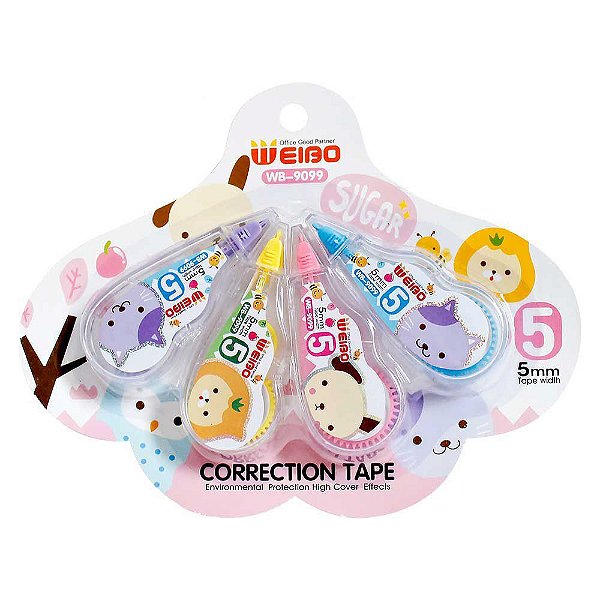 KIT DE 4 CORRETIVOS EM FITA CORRECTION TAPE SUGAR