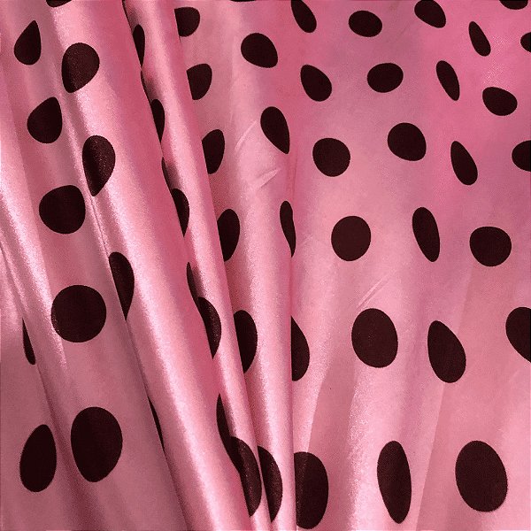 Cetim Estampado - Poá Grande Bola Marrom Fundo Rosa